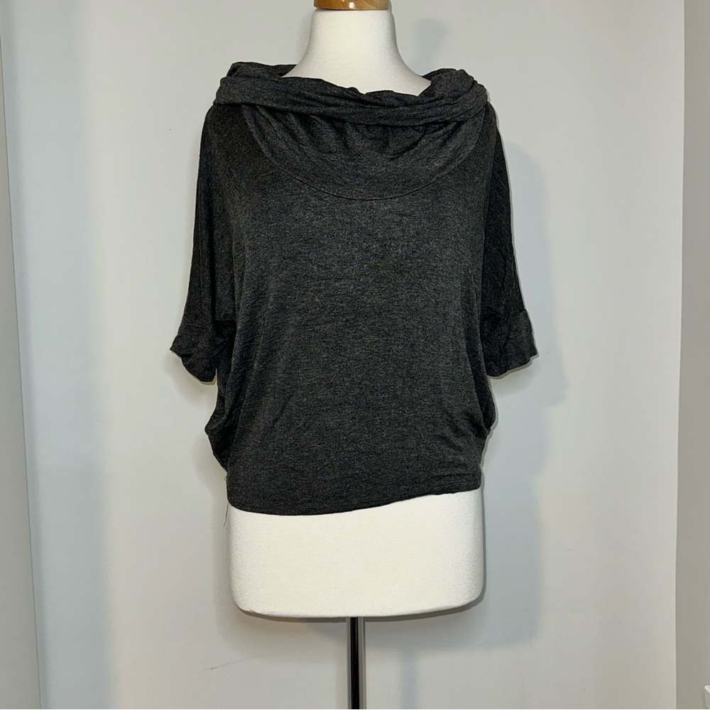 Forever 21 Charcoal Gray Cowl Neck Short Sleeve Top